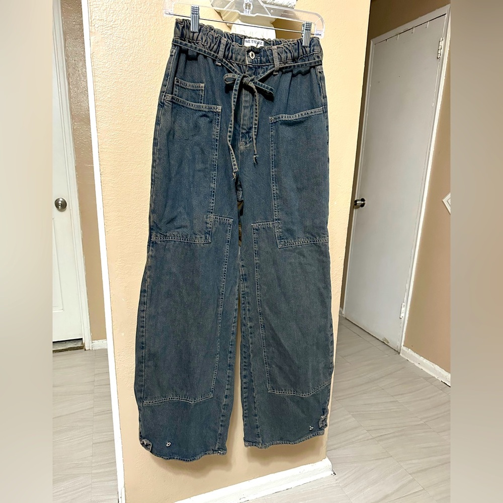 We The Free Black Wide-Leg Utility Pants with Paperbag Waist